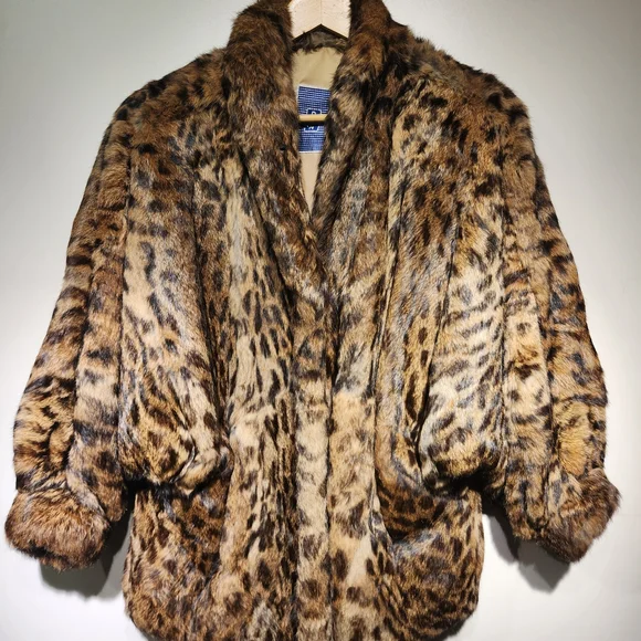 Leopard Print Rabbit Fur Coat Vintage LARGE